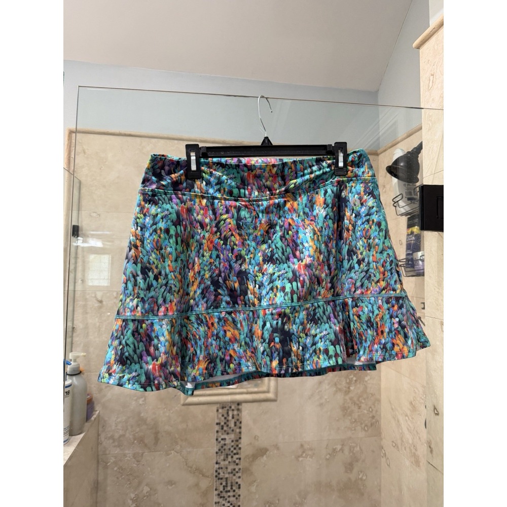 Dona Jo Birdie Skort Womens XL Blue Red Green Floral Pockets Athletic Skirt